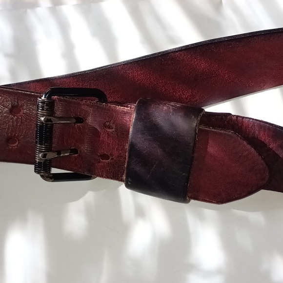 Vintage thick leather belt w Double Prong Buckle. Premium full leather 1.75" - Picture 3 of 10